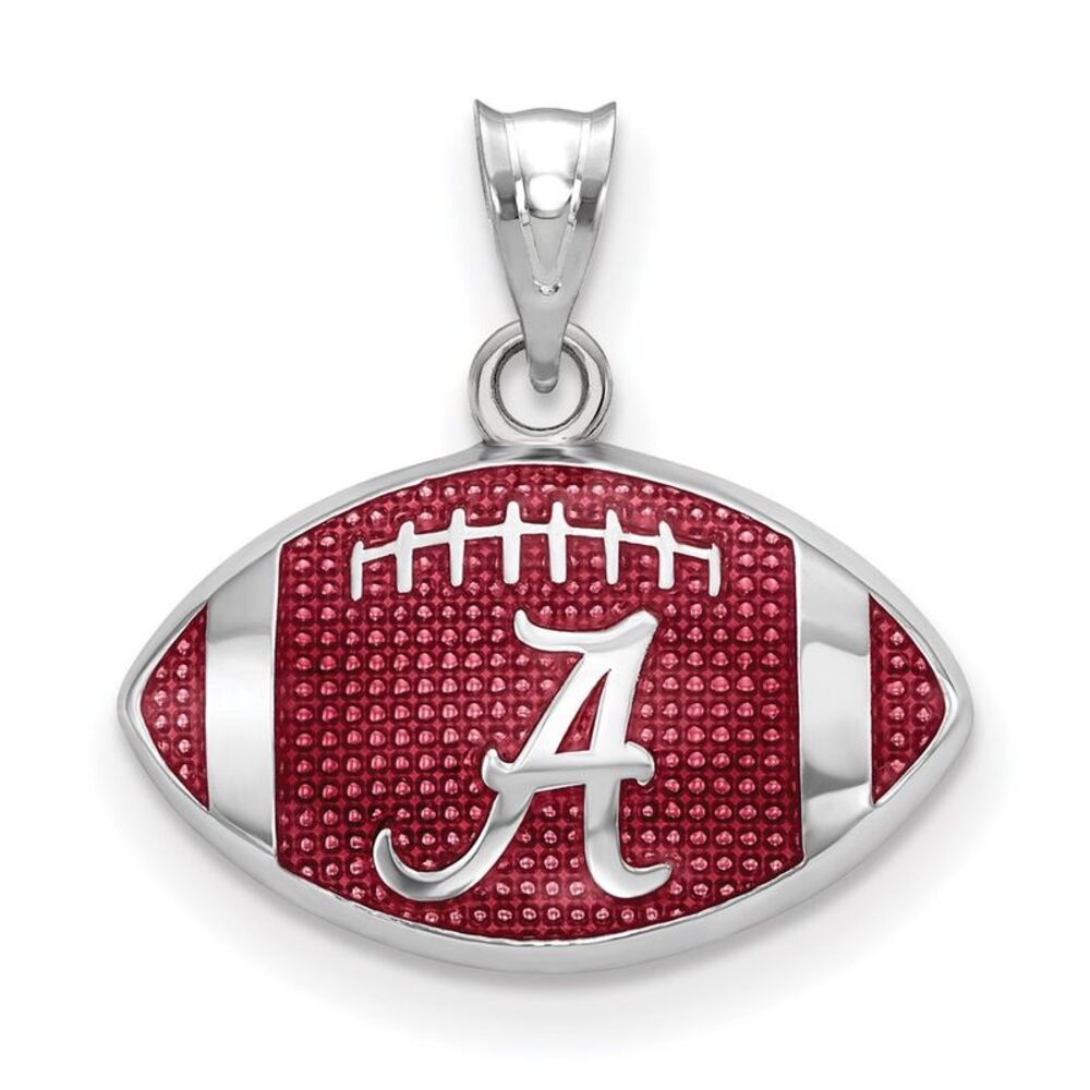 Sterling Silver University of Alabama Small Enamel Football Pendant - Picture 1 of 3